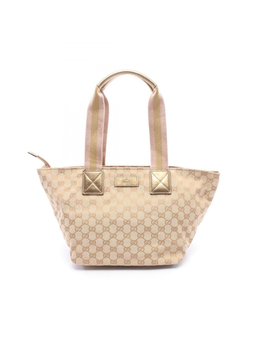 Gucci Tote Bag GG Canvas Sherry Line Gold Beige Pink